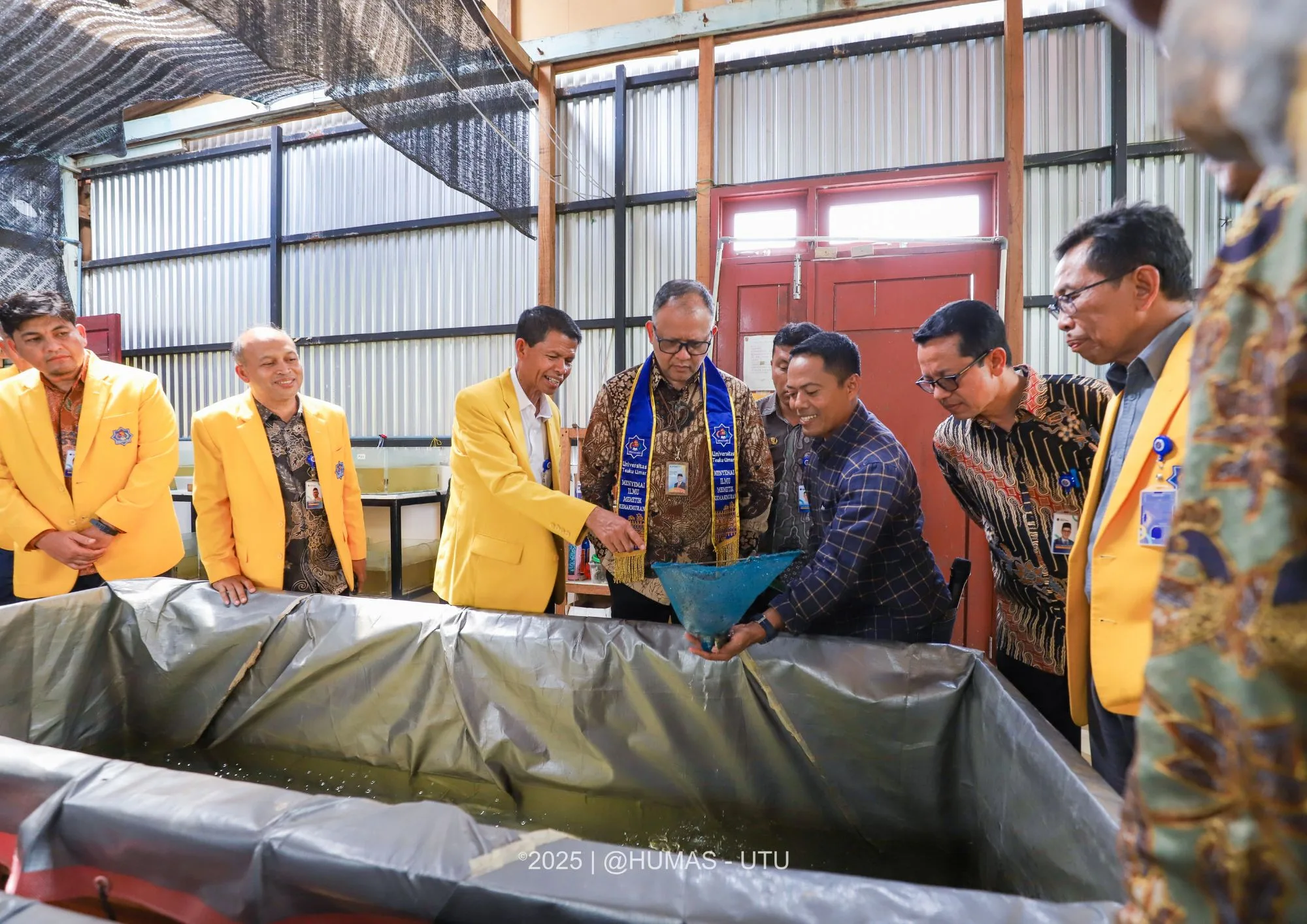 Rektor Universitas Teuku Umar Aceh Barat, Prof Ishak memeriksa benih ikan di Hatchery UTU. Dok UTU