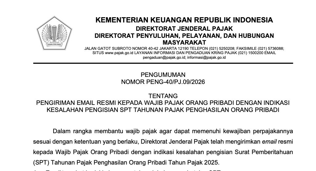 DJP Kirim Email Peringatan untuk Wajib Pajak SPT Tahunan