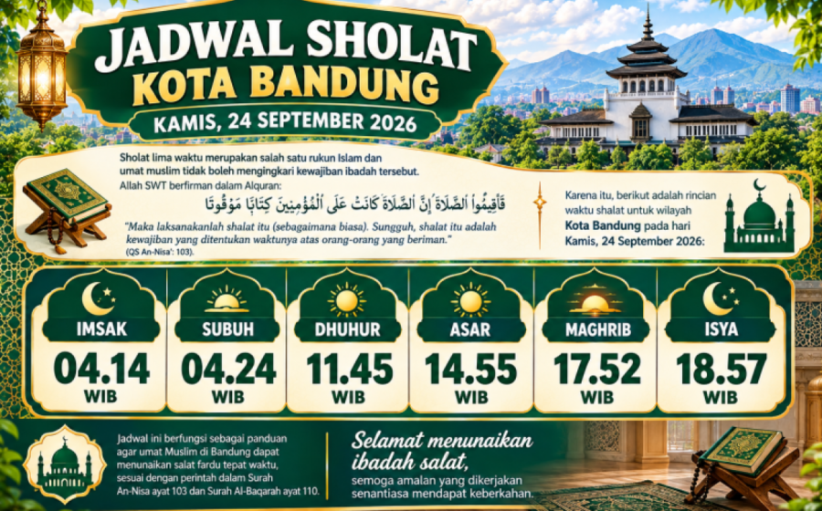 Jadwal Sholat Bandung Hari Ini, 24 September 2026