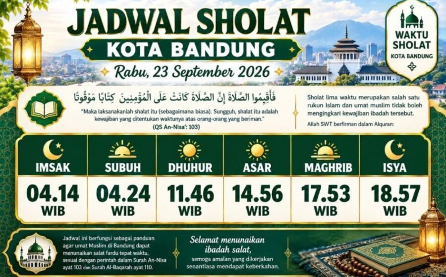 Jadwal Sholat Kota Bandung 23 September 2026 Terupdate