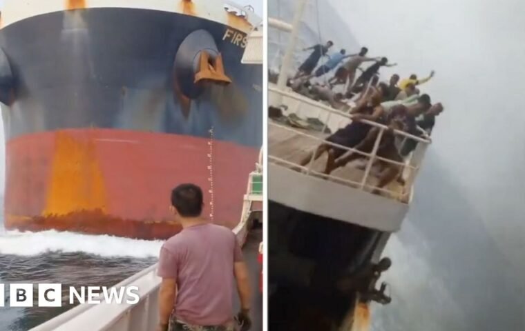 Momen Dramatis Kapal Kargo Tabrak Kapal Penangkap Ikan