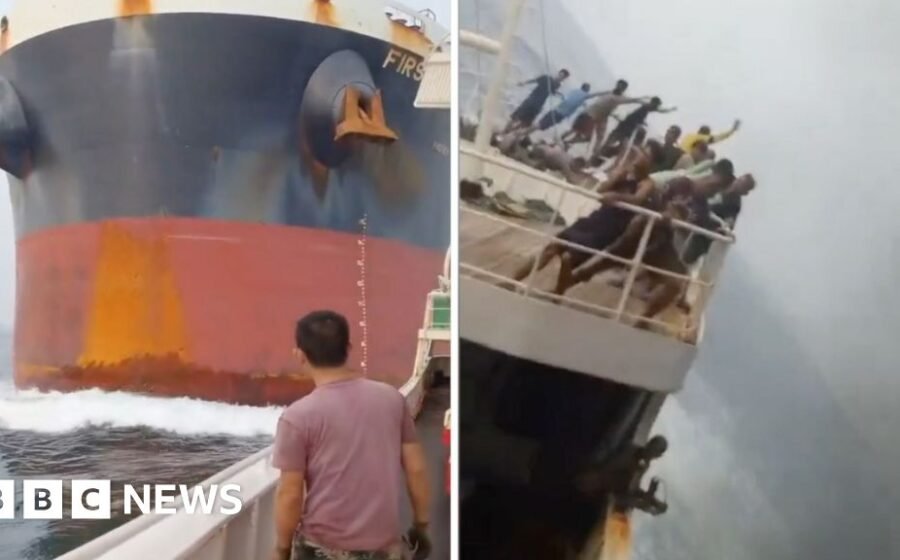 Momen Dramatis Kapal Kargo Tabrak Kapal Penangkap Ikan